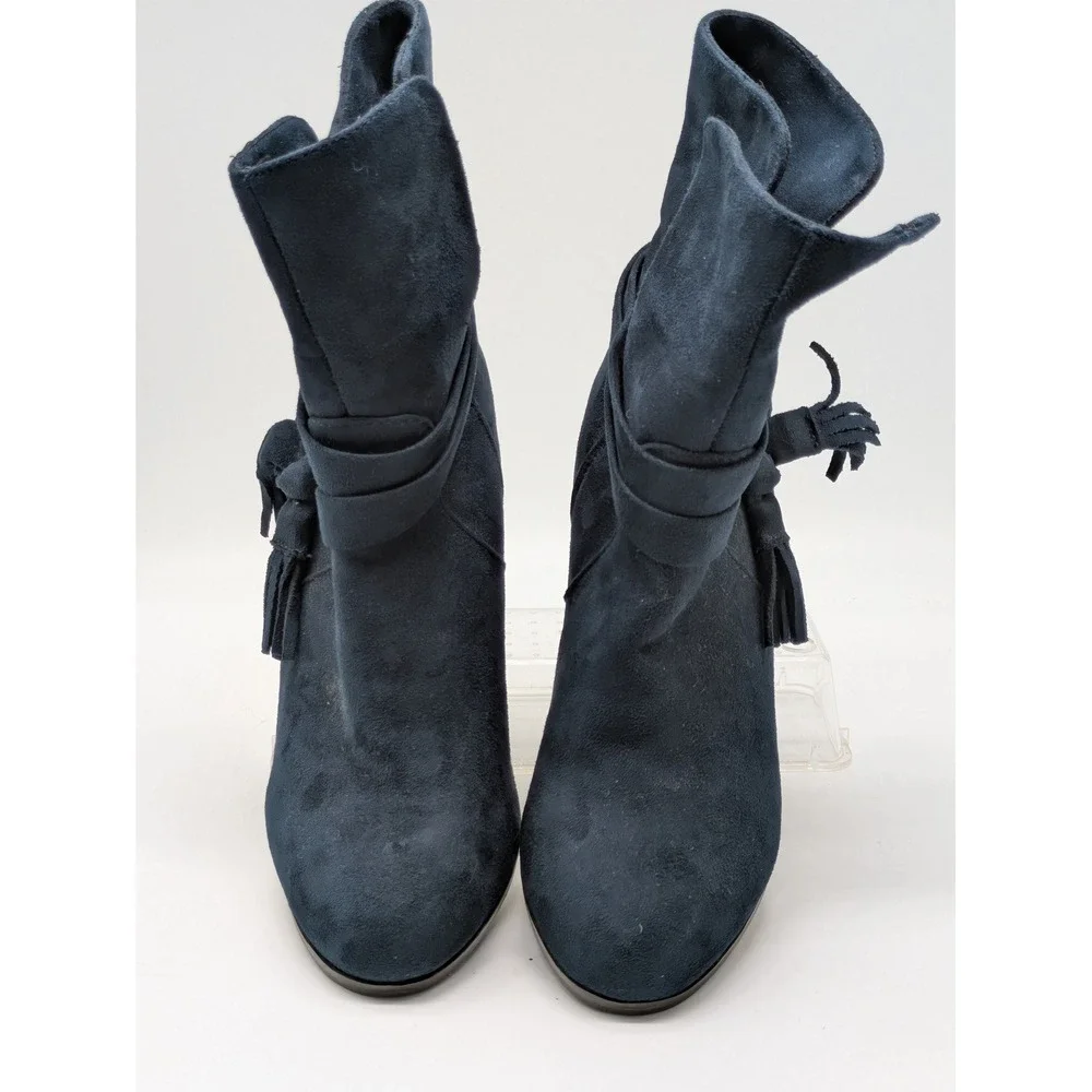Parker & Sky Blue Suede Tassel Ankle Boots Block Heel Women's Size 7 Booties